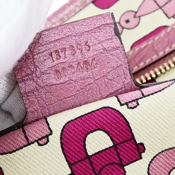 GUCCI Logo GG Pattern Shoulder Tote Bag Canvas Leather Brown Pink Italy - Picture 4 of 16